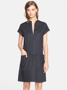 Vince Black Mini Shift Dress with Dropped Waist